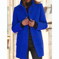 Manteau en laine grise avec col montant et poches Bleu foncé / S MAX FOR ME
