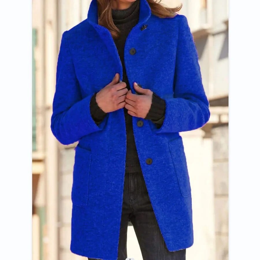 Manteau en laine grise avec col montant et poches Bleu foncé / S MAX FOR ME