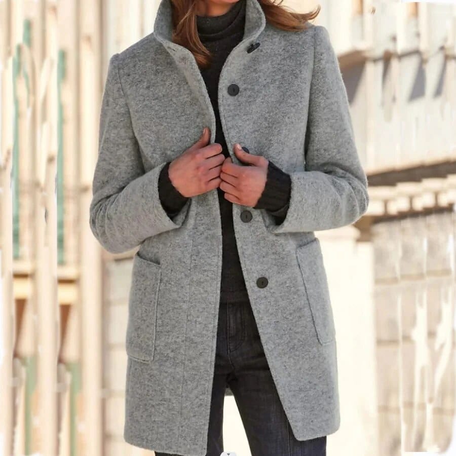 Manteau en laine grise avec col montant et poches Gris clair / S MAX FOR ME