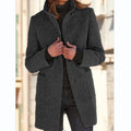 Manteau en laine grise avec col montant et poches Gris foncé / S MAX FOR ME