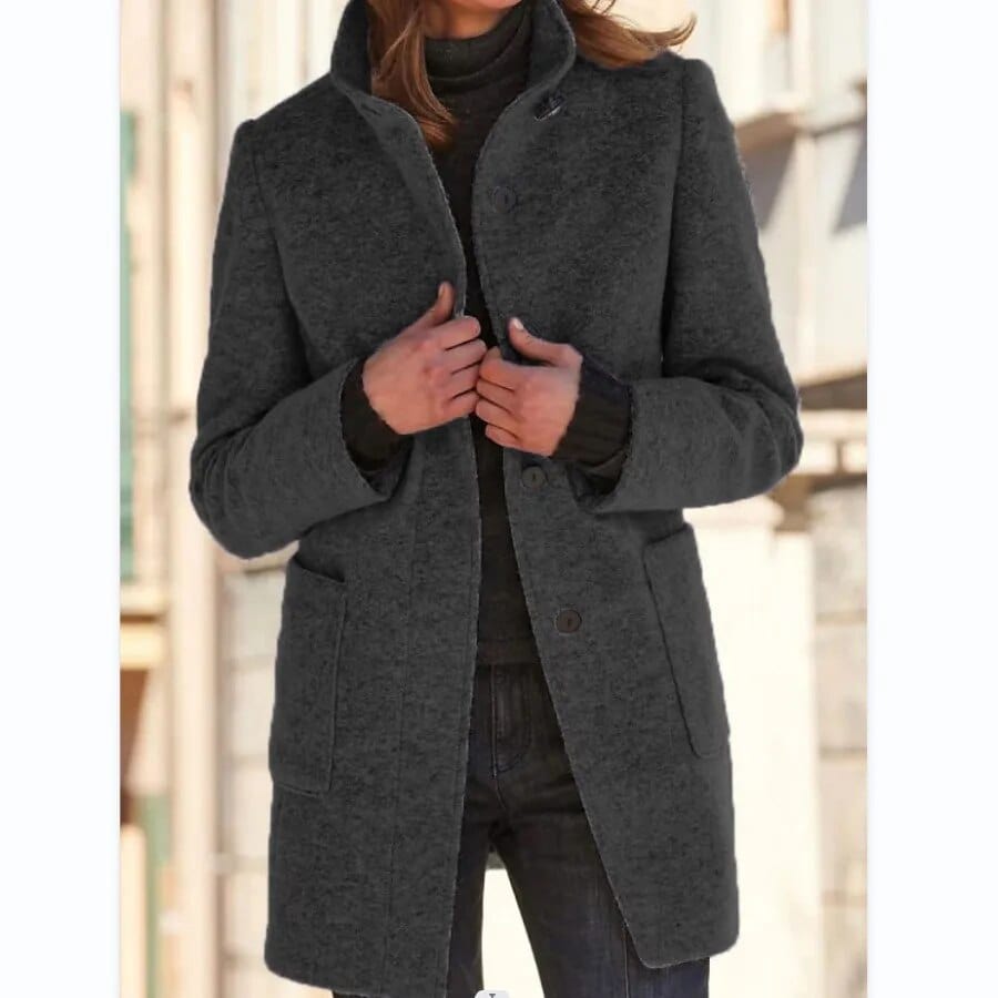 Manteau en laine grise avec col montant et poches Gris foncé / S MAX FOR ME