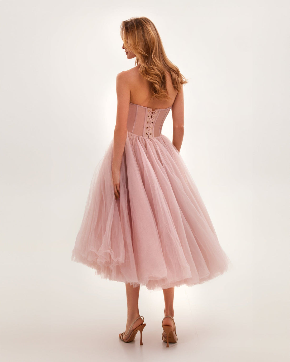 Robe de Soirée en Tulle Rose Poudré – Bustier Élégant MAX FOR ME