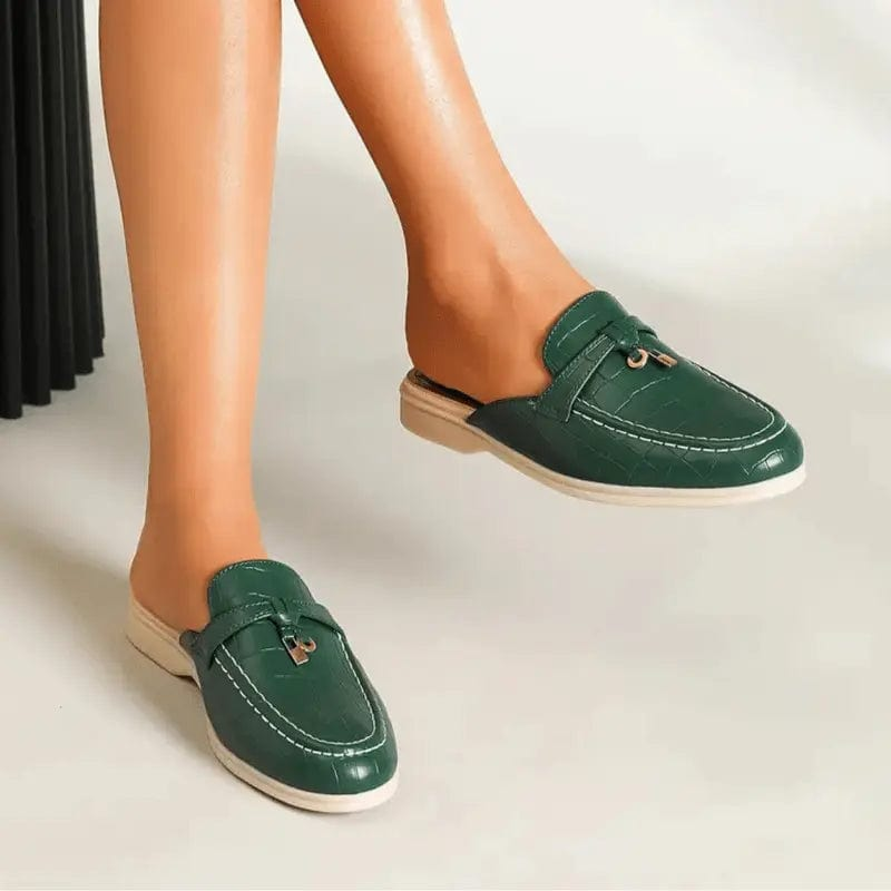 Mocassins Femme Ouverts Vert Croco – Élégance Décontractée pour Été Urbain MAX FOR ME