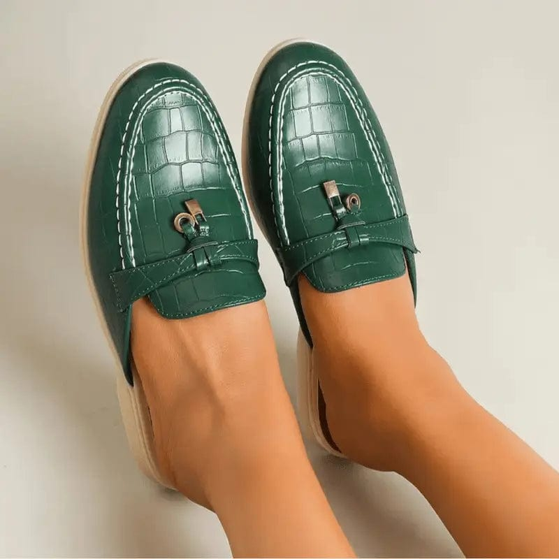 Mocassins Femme Ouverts Vert Croco – Élégance Décontractée pour Été Urbain Vert Foncé / 36 MAX FOR ME