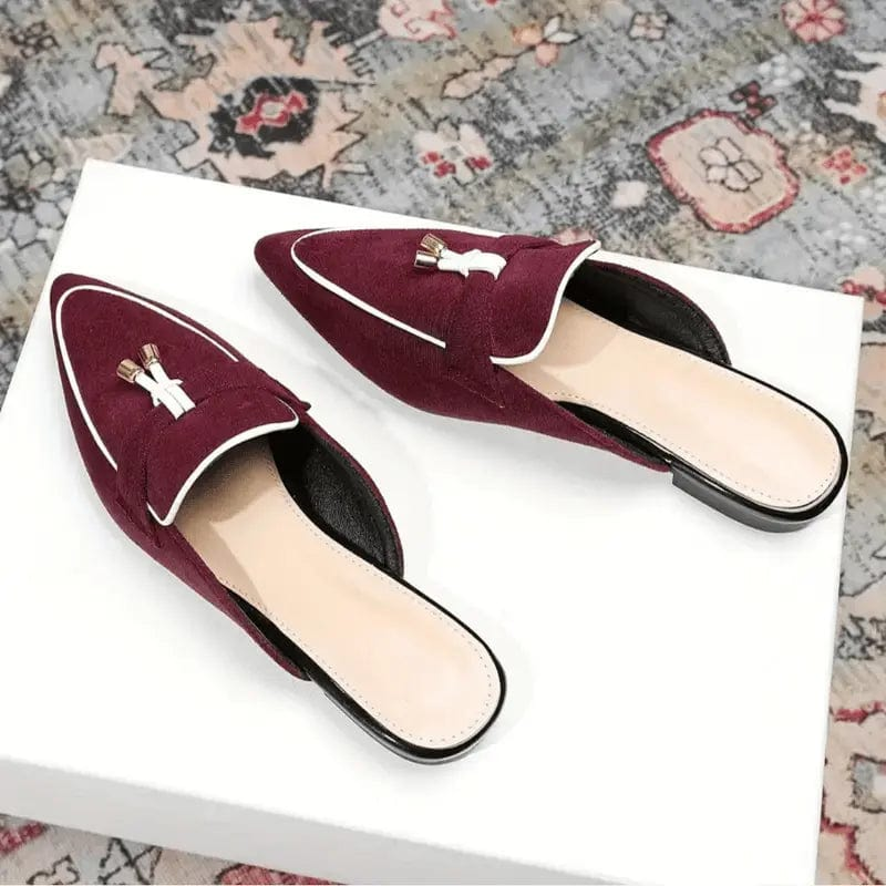 Mules Femme Été à Enfiler – Style Élancé en Suédine Bordeaux MAX FOR ME