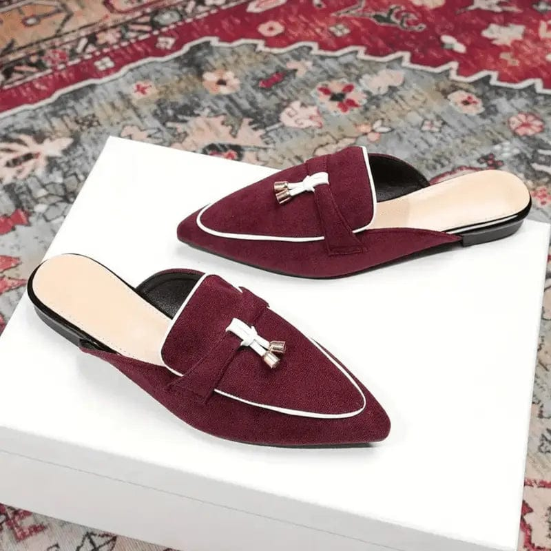 Mules Femme Été à Enfiler – Style Élancé en Suédine Bordeaux MAX FOR ME