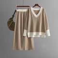 Ok _ Ensemble pull col V et pantalon large bicolore pour un style cocooning chic Beige / S MAX for ME