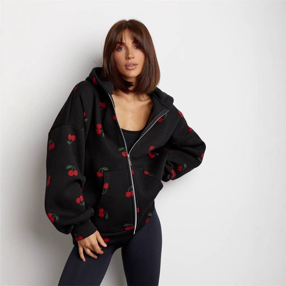 Ok _ Sweat à capuche oversize femme – hoodie imprimé cerises style casual chic MAX for ME
