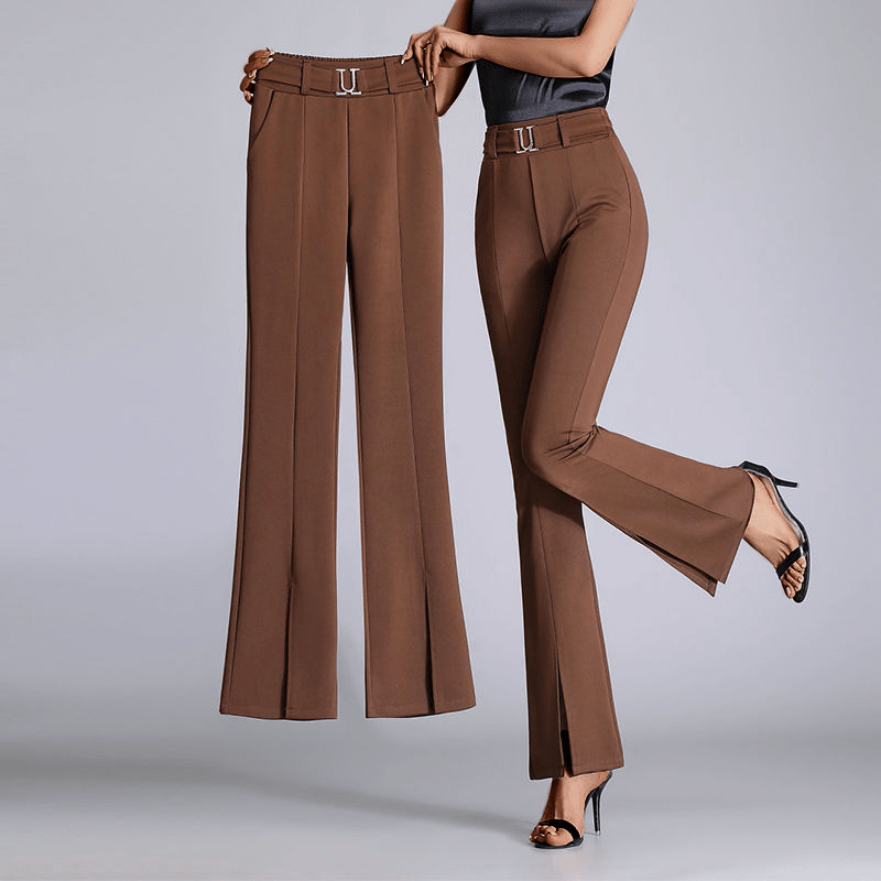 Pantalon évasé à fente avant - une silhouette moderne et élancée - MAX FOR ME Marron beige / XS MAX FOR ME