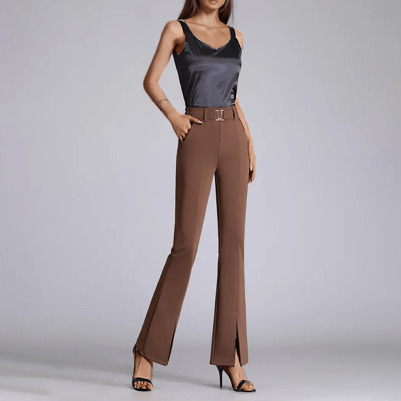 Pantalon évasé à fente avant - une silhouette moderne et élancée - MAX FOR ME Marron beige / XS MAX FOR ME