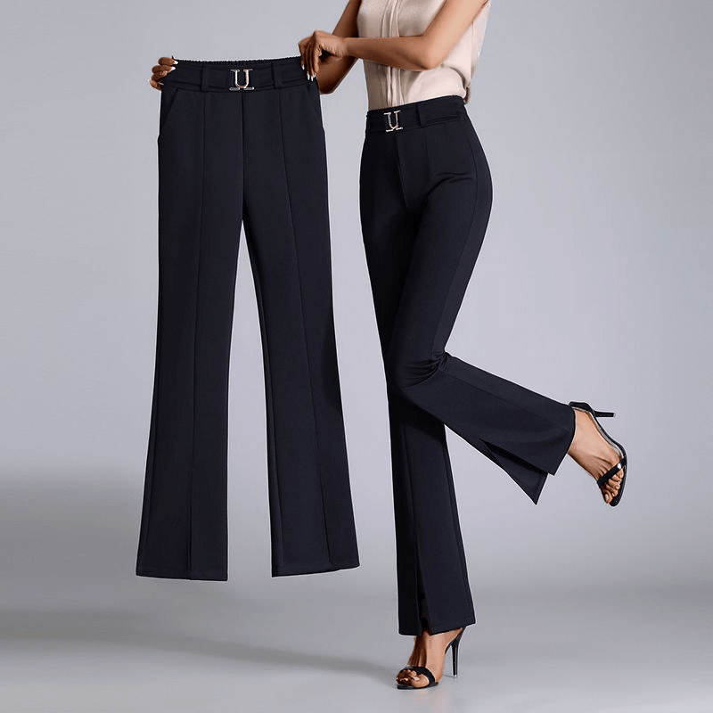 Pantalon évasé à fente avant - une silhouette moderne et élancée - MAX FOR ME Noir / XS MAX FOR ME