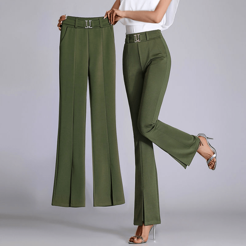 Pantalon évasé à fente avant - une silhouette moderne et élancée - MAX FOR ME Vert doux / XS MAX FOR ME