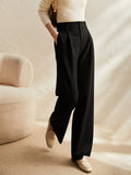Pantalon femme large laine et Tencel coupe droite élégante Max for Me - Sophistication tailleur moderne MAX for ME