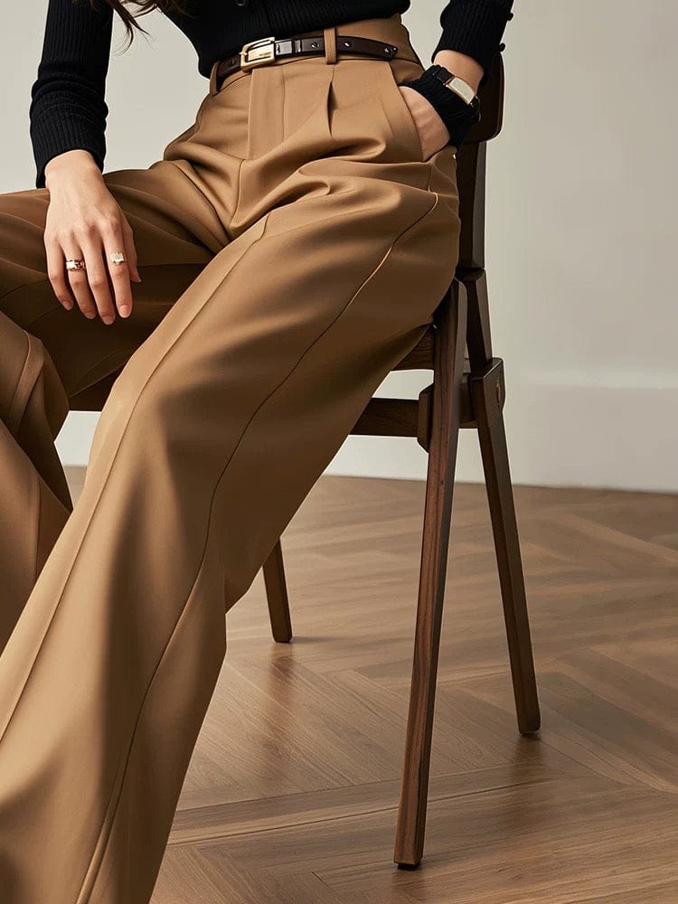 Pantalon femme large laine et Tencel coupe droite élégante Max for Me - Sophistication tailleur moderne MAX for ME