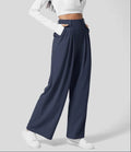 Pantalon femme large taille haute taupe clair chic et moderne Bleu foncé / S MAX FOR ME