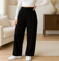 Pantalon femme large taille haute taupe clair chic et moderne Noir / S MAX FOR ME