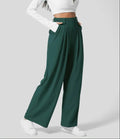 Pantalon femme large taille haute taupe clair chic et moderne Vert / S MAX FOR ME