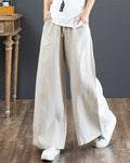 Pantalon large en lin mélangé - confort et élégance naturelle - MAX FOR ME Beige / S MAX FOR ME