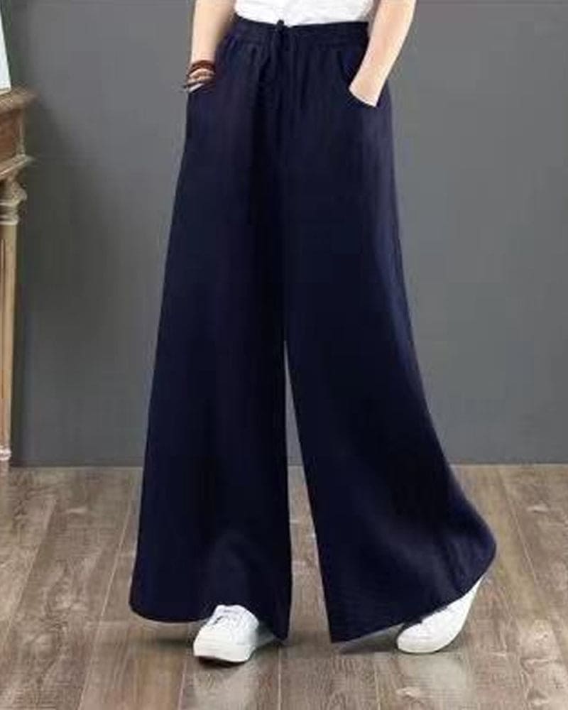 Pantalon large en lin mélangé - confort et élégance naturelle - MAX FOR ME Bleu foncé / S MAX FOR ME