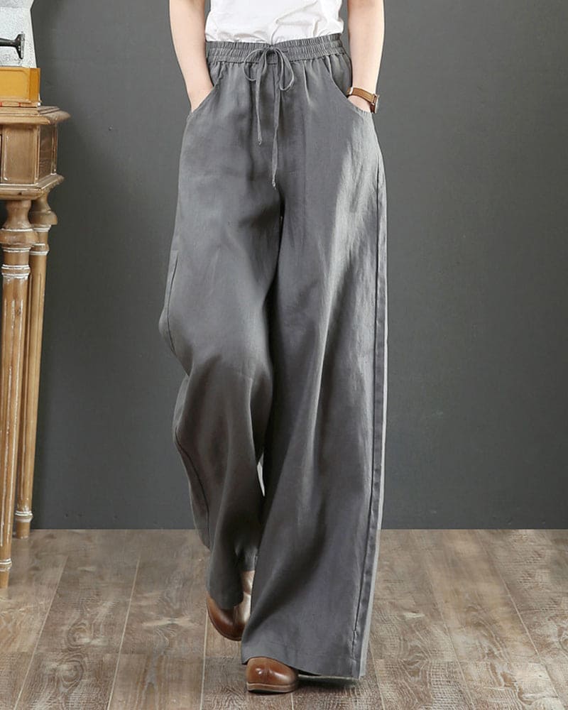 Pantalon large en lin mélangé - confort et élégance naturelle - MAX FOR ME Gris / S MAX FOR ME