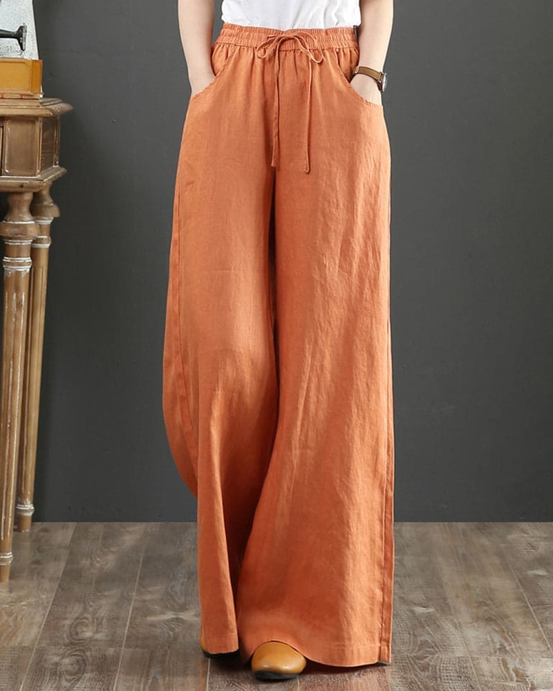 Pantalon large en lin mélangé - confort et élégance naturelle - MAX FOR ME Orange / S MAX FOR ME