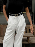Pantalon large femme taille haute devant plissé coupe ajustée style élégant - MAX FOR ME Kaki / S MAX FOR ME