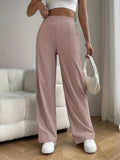 Pantalon large femme taille haute motif fines rayures coupe élégante - MAX FOR ME Rose Corail / XS MAX FOR ME