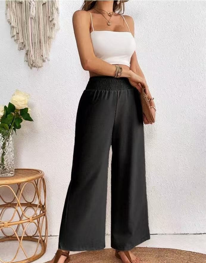Pantalon large fluide à taille smockée - confort et élégance au quotidien - MAX FOR ME Noir / S MAX FOR ME