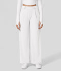 Pantalon large pour femme - Taille haute - Devant plissé - Longueur totale - Poches latérales Blanc / S MAX FOR ME