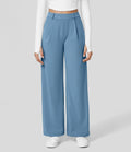 Pantalon large pour femme - Taille haute - Devant plissé - Longueur totale - Poches latérales Bleu Azur / S MAX FOR ME
