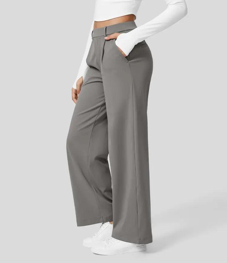 Pantalon large pour femme - Taille haute - Devant plissé - Longueur totale - Poches latérales MAX FOR ME
