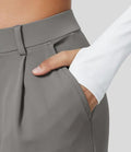 Pantalon large pour femme - Taille haute - Devant plissé - Longueur totale - Poches latérales MAX FOR ME