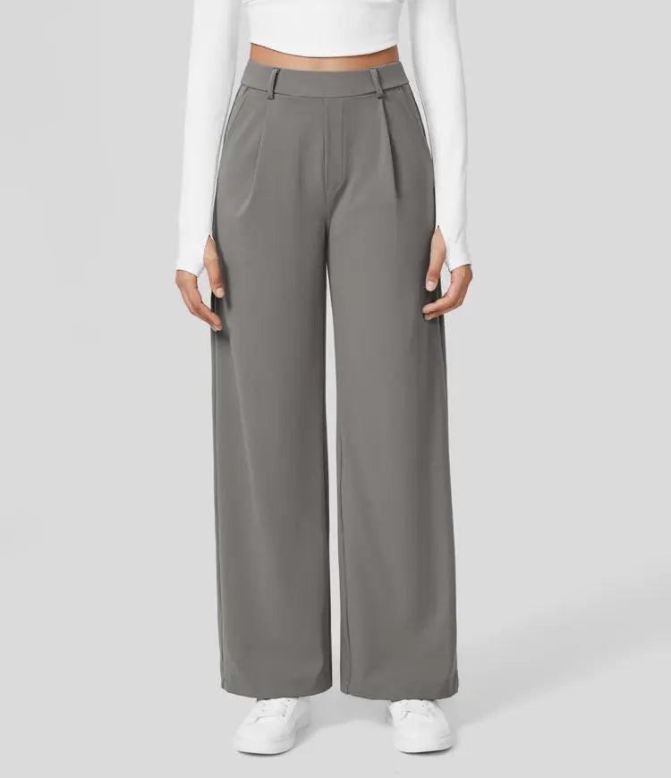 Pantalon large pour femme - Taille haute - Devant plissé - Longueur totale - Poches latérales MAX FOR ME