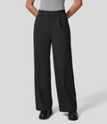 Pantalon large pour femme - Taille haute - Devant plissé - Longueur totale - Poches latérales Noir / S MAX FOR ME