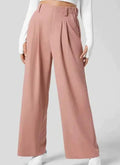 Pantalon large pour femme - Taille haute - Devant plissé - Longueur totale - Poches latérales Rose / S MAX FOR ME