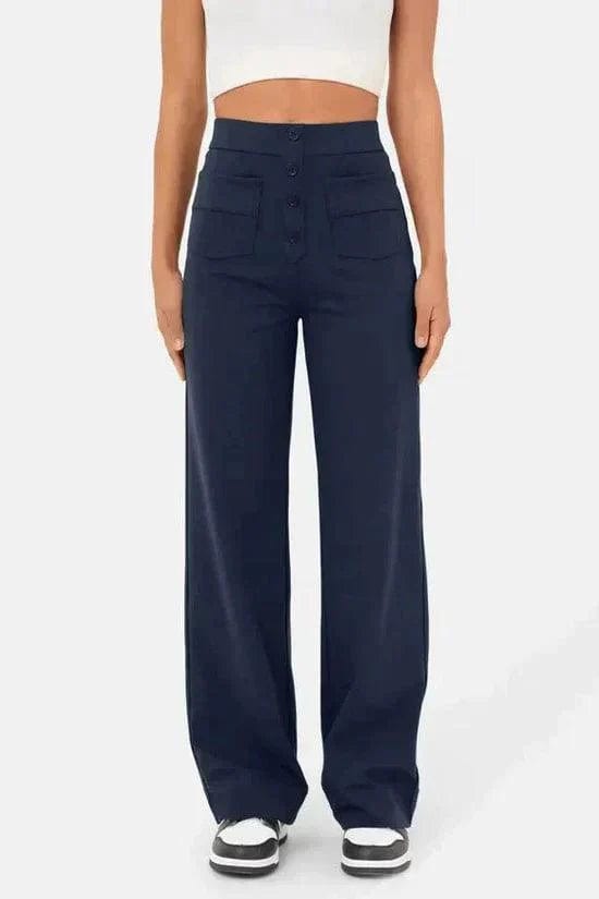 Pantalon large pour femme - Taille haute - Fermeture boutonnée - Poches avant - Coupe décontractée MAX FOR ME