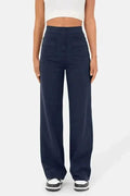 Pantalon large pour femme - Taille haute - Fermeture boutonnée - Poches avant - Coupe décontractée MAX FOR ME
