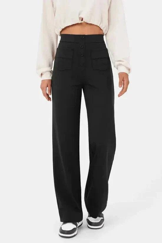 Pantalon large pour femme - Taille haute - Fermeture boutonnée - Poches avant - Coupe décontractée MAX FOR ME