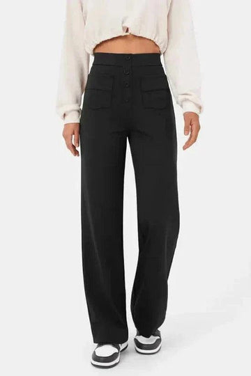 Pantalon large pour femme - Taille haute - Fermeture boutonnée - Poches avant - Coupe décontractée MAX FOR ME