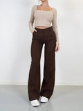 Pantalon large taille haute femme coupe ajustée longueur complète élégant polyvalent - MAX FOR ME Marron / XS MAX FOR ME