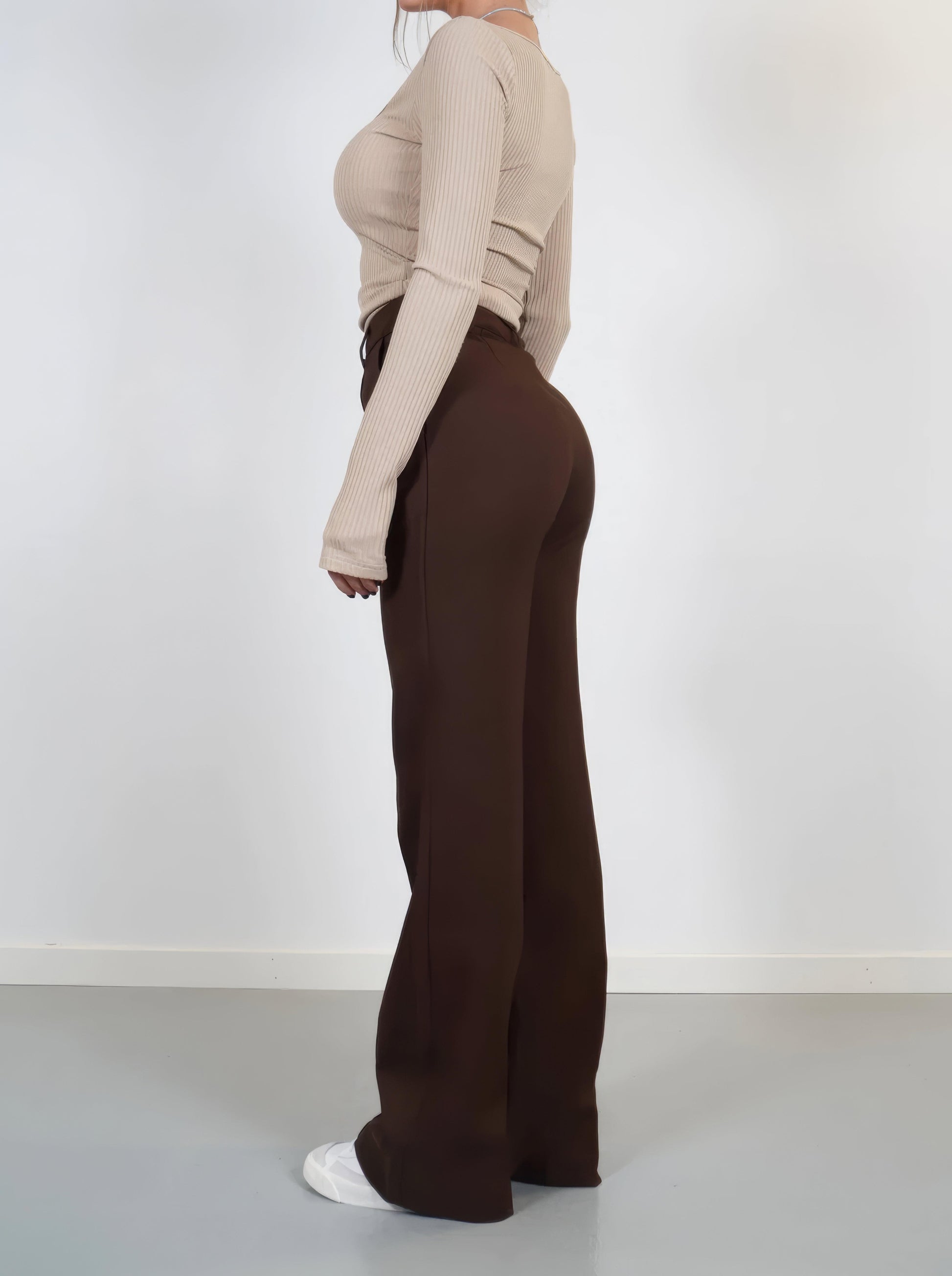 Pantalon large taille haute femme coupe ajustée longueur complète élégant polyvalent - MAX FOR ME MAX FOR ME