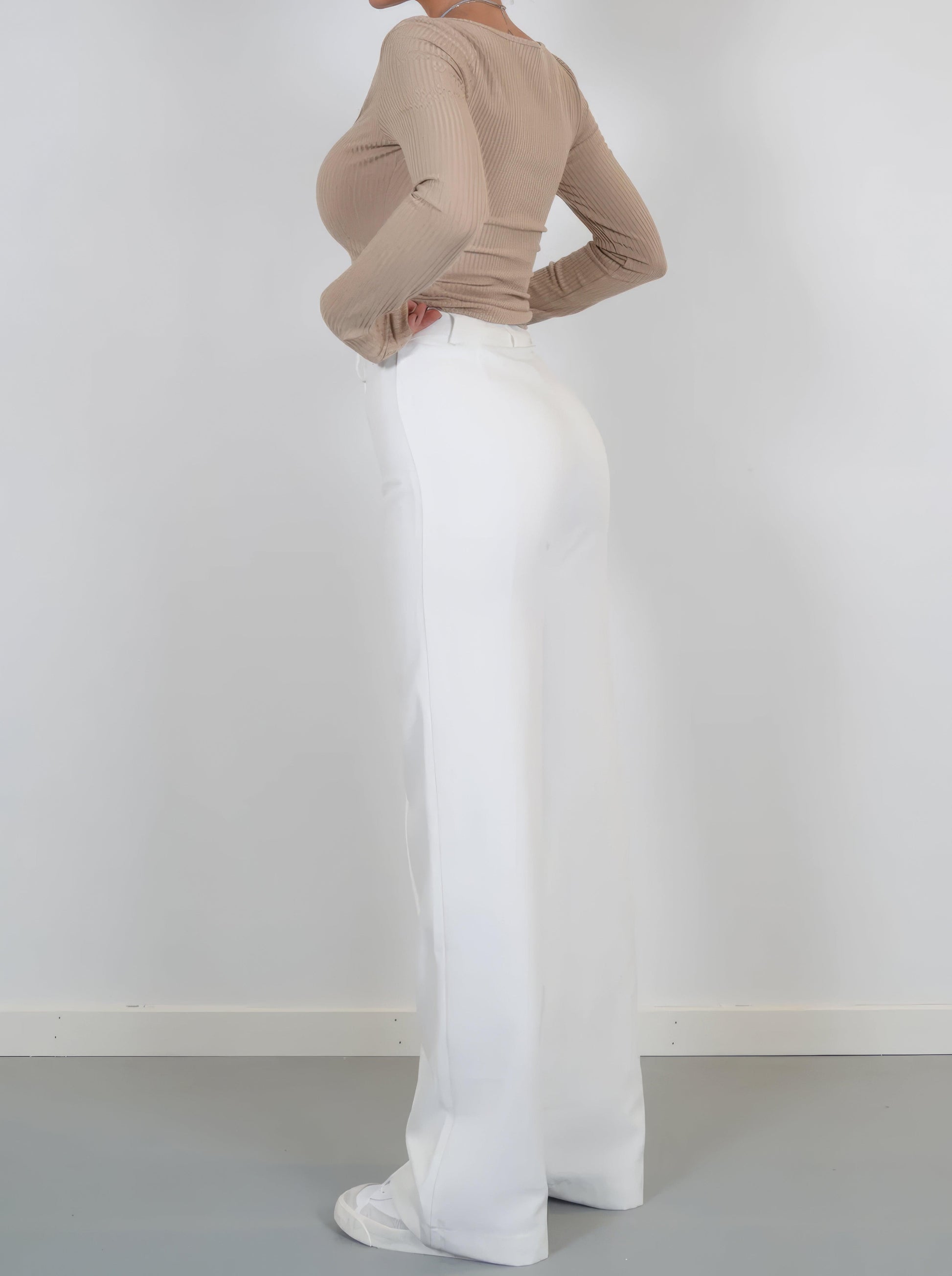 Pantalon large taille haute femme coupe ajustée longueur complète élégant polyvalent - MAX FOR ME MAX FOR ME