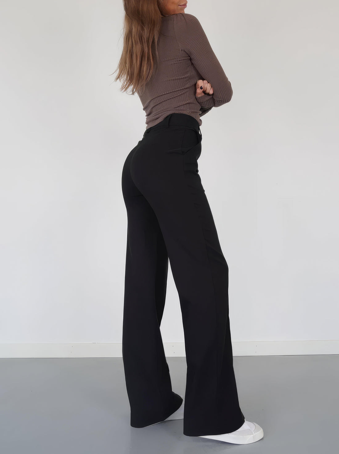 Pantalon large taille haute femme coupe ajustée longueur complète élégant polyvalent - MAX FOR ME Noir / XS MAX FOR ME