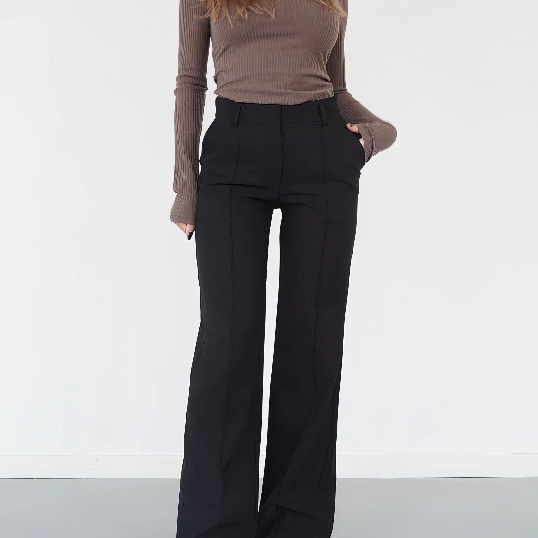 Pantalon large taille haute femme coupe ajustée longueur complète élégant polyvalent - MAX FOR ME Noir / XS MAX FOR ME