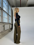 Pantalon large taille haute femme coupe ajustée longueur complète élégant polyvalent - MAX FOR ME Vert Doré / XS MAX FOR ME