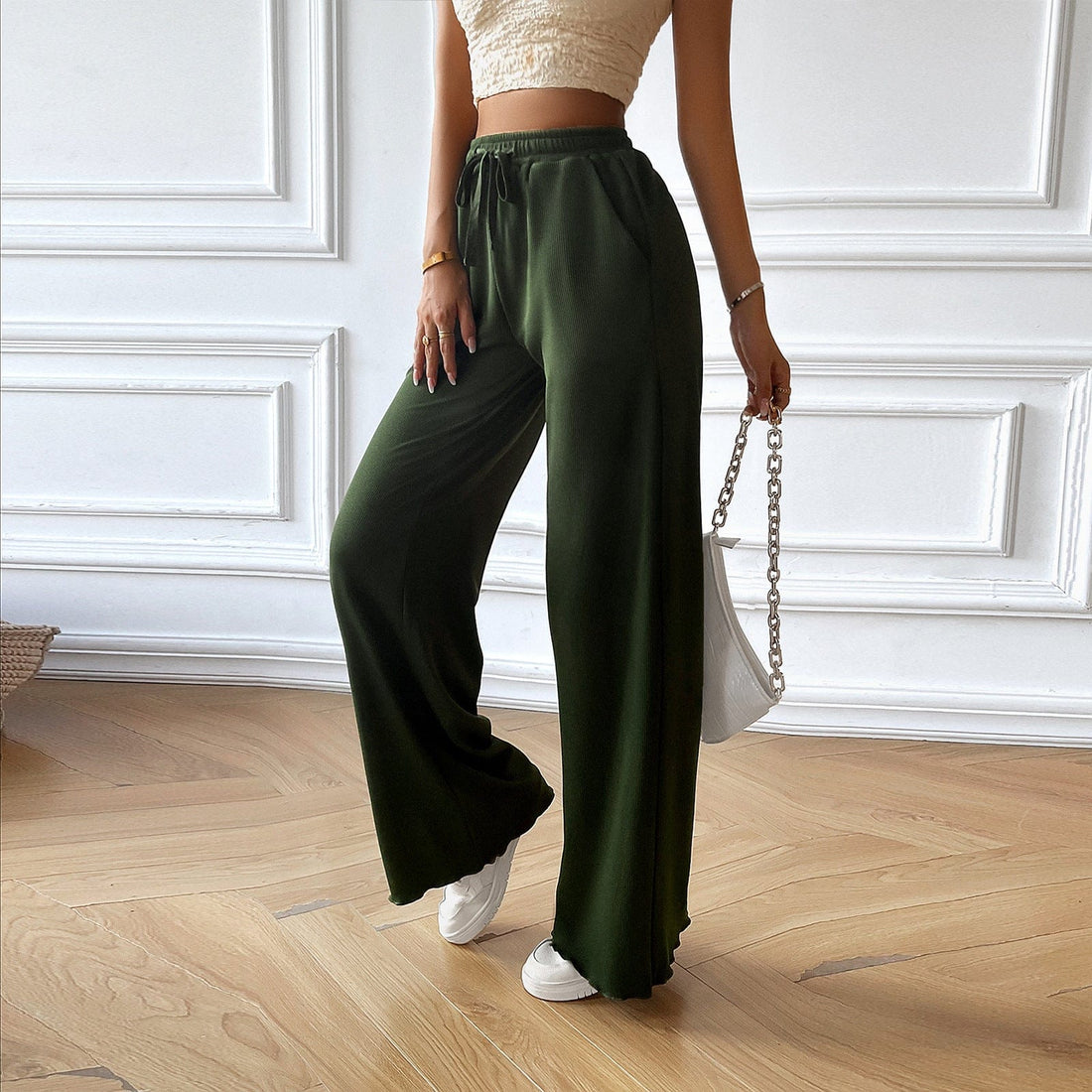Pantalon large uni fluide taille élastique style décontracté - MAX FOR ME Blanc / S MAX FOR ME