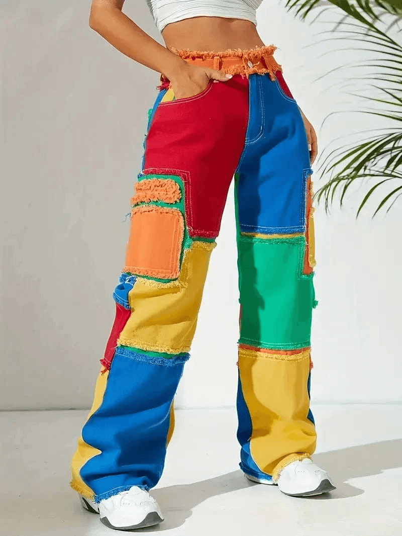 Pantalon Patchwork en Jean Coloré  - Style Rétro et Tendance MAX for ME