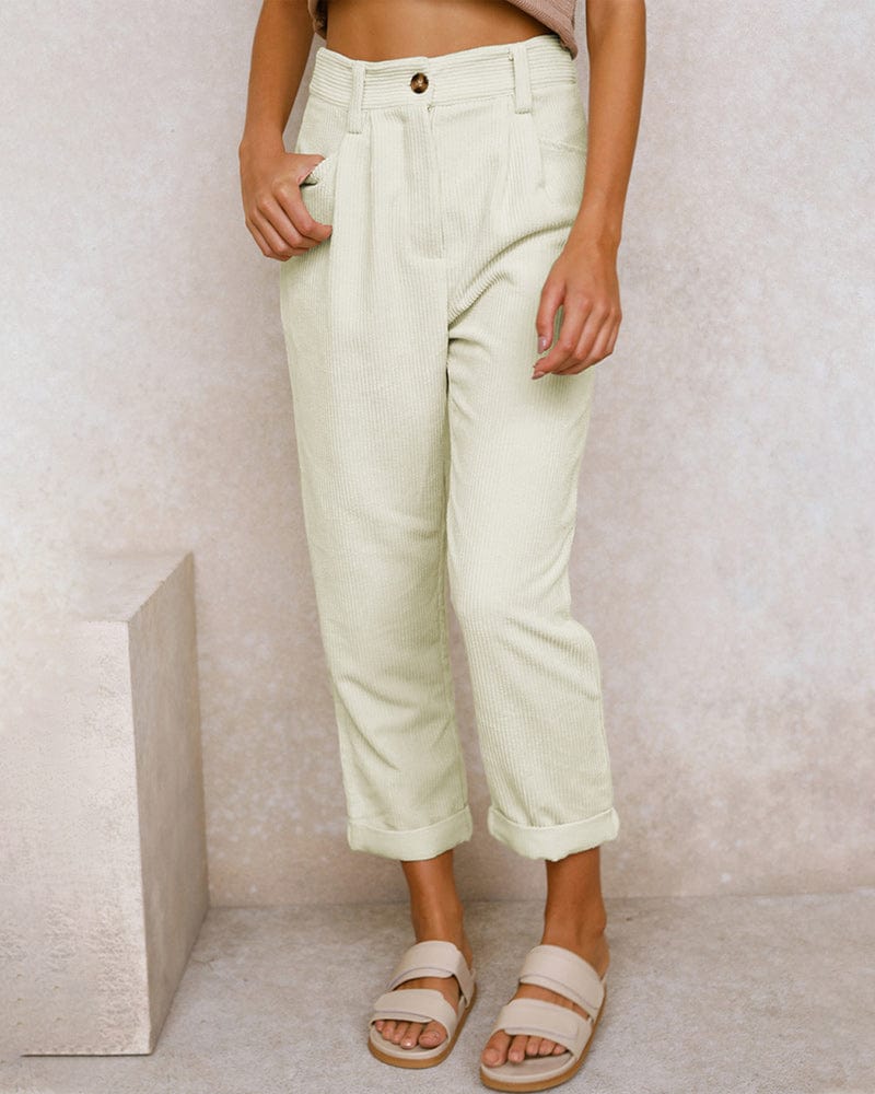 Pantalon plissé en velours côtelé - un style chic et intemporel - MAX FOR ME Blanc / S MAX FOR ME