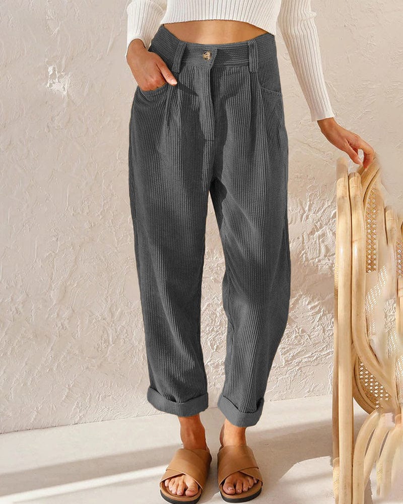 Pantalon plissé en velours côtelé - un style chic et intemporel - MAX FOR ME Gris foncé / S MAX FOR ME