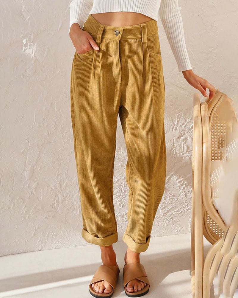 Pantalon plissé en velours côtelé - un style chic et intemporel - MAX FOR ME Gris foncé / S MAX FOR ME